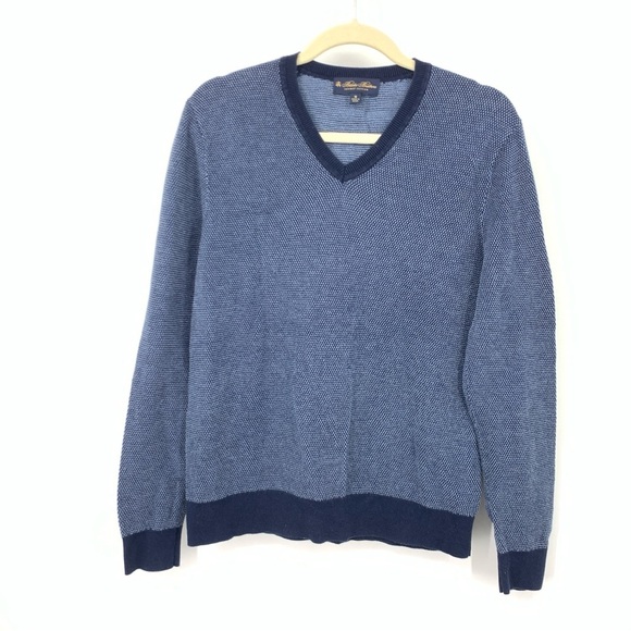 Brooks Brothers Men Size Medium Sweater V Neck Pullover Top Blue Supima Cotton - Picture 1 of 7